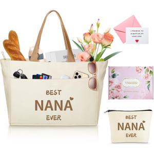 2 x TRSODD Mothers Day Gifts for Nana Personalized Best Nana Birthday Gifts for Women Tote Bag and Makeup Bag Set
