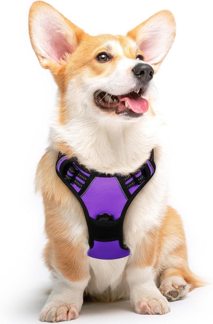 Eagloo Dog Harness Medium Sized Dog, No Pull Service Vest with Reflective Strips and Control Handle, Adjustable and Comfortable for Walking, No Choke Pet Harness with 2 Metal Rings, Purple, Medium