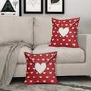 Valentines Day Pillow Covers 18x18 Inch Set of 2 Red Heart Beige Envelope Cotton Linen Decorative Throw Pillow Case Holiday Print Cushion Covers for Bedroom Sofa Living Room Chair Home Decor