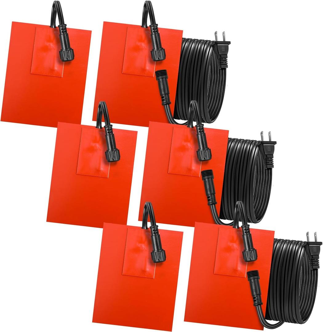 Threlaco 6 Pcs Silicone Car Engine Block Heater 4 x 5in 120V 150W Self Adhesive Oil Pan Heater Pad with 194F Thermal Protector Silicone Heating Pad for Automotive Engine Accessories