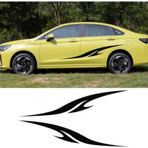 2Pcs 74.8'' Car Body Side Vinyl Decal Sports Racing Stripe Side Skirt Hood Sticker Universal Exterior Decoration Accessories(Black)