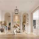 BHG Metal No-Assembly Freestanding Dog Gate with Door Walk Through, Extra Wide 144", Extra Tall 32" Pet Gate, Accordion Puppy Folding Playpen Dog Fence, with 2PCS Support (White, 6 panesl)