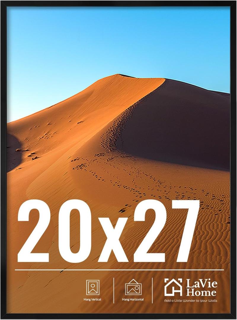 LaVie Home 20x27 Picture Frame for Wall Display, 20x27 Black Picture Frame with HD Plexiglas, 20 x 27 Poster Frame 1 Pack, Display Frame for Vertical or Horizontal, Classic Collection