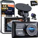 4K Front and FHD1080P Rear Dual Dash Cam Dash Camera,5.8G WiFi for Cars, 3.0" IPS Screen,UHD Night Vision 24H Parking, Dual 170 Wide Angle, WDR, G-Sensor,Free 64GB Card Can Supports 256GB Card Max