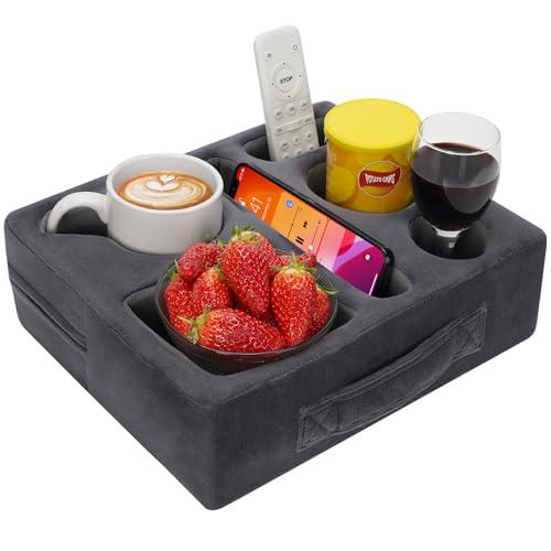G GOOD GAIN Couch Cup Holder Pillow-Sofa Cup Holder Cozy Buddy | Bed Drink Caddy Holds Tablet, Remote, Snacks | Waterproof Anti-Spill Sofa Beverage Tray for Car, Park, Beach, Picnic, Boat, RV(Grey)