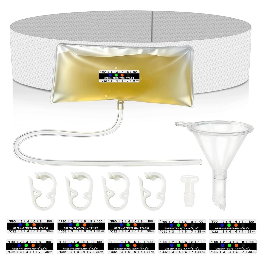 Urine Test Complete Kit, 2 to 4 oz Concealed Sample Bag with Adjustable Belt, Temperature Strips & Funnel, Reusable Storage System for Hospitals, Suitable for Emergency and Travel Use