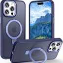 Magnetic for iPhone 14 Pro Case with Ring Stand, [10 FT Drop Protection] [Velvety Touch] Slim Translucent Matte Back Shockproof Phone Case for iPhone 14 Pro 6.1'', Blue