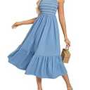 GRACE KARIN Sundresses for Women 2025 Summer Casual Maxi Dress Sleeveless Flowy Long Beach Vacation Sundress with Pocket (2XL, Gray Blue)