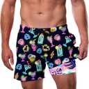 Cozople Men's Swim Trunks with Compression Liner 5.5" Inseam Quick Dry Bathing Suit Boxer Brief Lined Swim Shorts Swimwear (Large)
