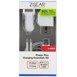 ZGear Power Plus Charging Essentials 3 Pc Kit 7.5Watt 4Ft
