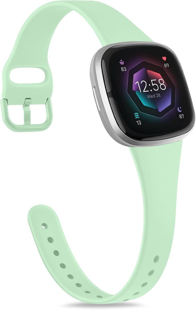 Vanjua Slim Band Compatible With Fitbit Sense 2, Versa 4, Versa 3 - Soft Silicone Replacement Strap for Women's Smart Watch (Light Cyan)