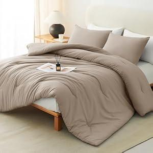 CozyLux King Size Comforter Set Khaki, 3 Pieces Solid Comforters King Size Breathable Quilted Style Bedding Set, Luxury Soft Bed Set with Down Alternative Comforter (1 Comforter & 2 Pillowcases)
