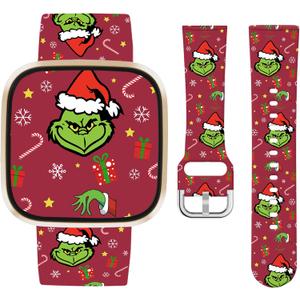 Christmas Watch Band Compatible with Fitbit Sense/Sense 2/Versa 3/Versa 4 Bands Women,Silicone Replacement Band for Fitbit Sense/Sense 2/ Versa 4/ Versa 3 Smartwatch (Red)