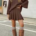 SENSERISE Fall Sweater Sets Skirt Sets Women 2 Piece Outfits Long Sleeve Top and Skirts Set Loungewear (Brown)