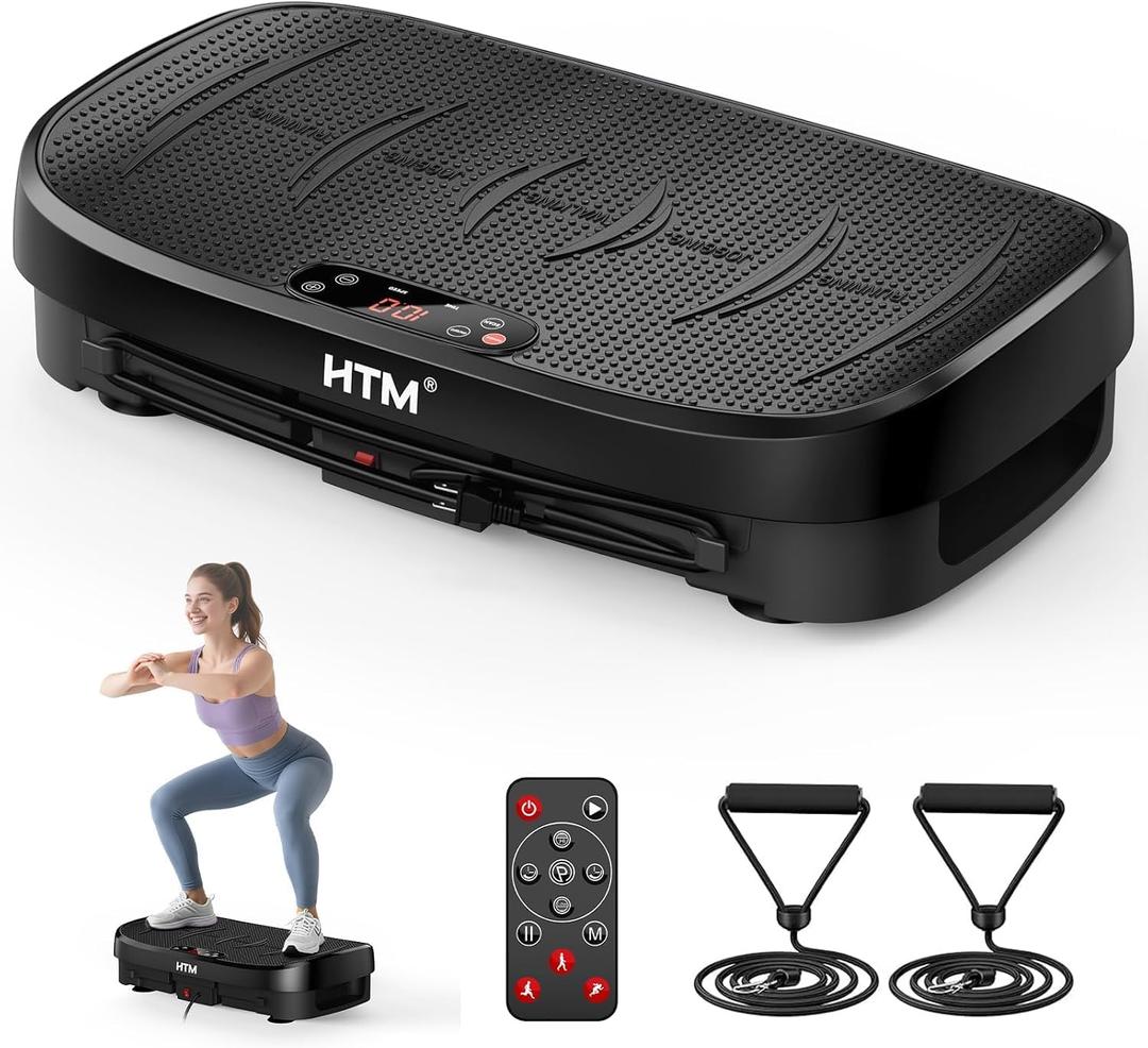 HTM Vibration Plate Exercise Machine, 9 Modes & 120 Speeds, Body Shake Plate with Resistance Bands Slot & Remote Control, Shake Board for Weight Loss Fat Burner Home Fitness Workout