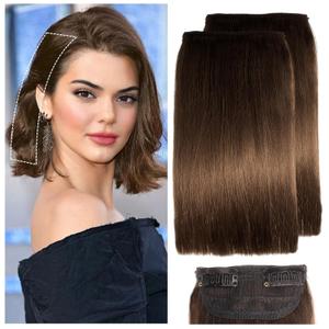 2 Pcs Short Hair Extensions, Human Hair Clip in Extensions for Women 8 Inch Chocolate Brown