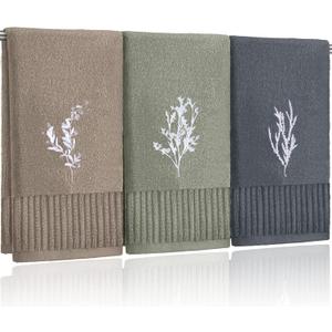 FuWeave 3 Pcs Boho Botanical Hand Towels Bathroom Decor Retro Embroidered Minimalist Nature Floral Boho Decorative Towels for Bathroom Kitchen Decor, 100% Cotton, 13.3 x 29.5''