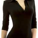 AmlieBoutik Women Collar V Neck Long Sleeve Polo Shirt (Black, XS)