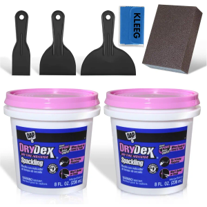 Drywall Repair Kit DAP Drydex - Spackle Patch Wall Joint Compound - Wall Putty - Nail Hole Filler - Plaster Repair + Sanding Block + Drywall Patch Kit - Spackle Wall Repair - Wall Paste KLEEG Packet
