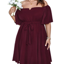 SCOMCHIC Womens Plus Size Cocktail Dress Summer Off Shoulder Short Sleeve Flowy Ruffle A-Line Cute Mini Dress with Belt, Size 3XL