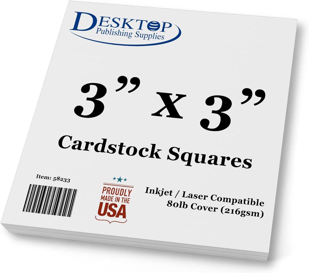 White Cardstock Squares - Square Card Stock Paper - Thick 80lb Cover - For Spin Art Refill, Scrapbooking, Invitations, & Crafts (3" x 3", 100 Pack)