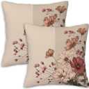 Vintage Floral Throw Pillow Covers 18x18 Set of 2 | Farmhouse Botanical Line Art Decorative Cushion Cases | Classic Neutral Pillowcases for Sofa Living Room Decor