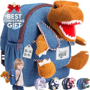 Dinosaur Backpack for Kids 3-5, Toddler Backpack for Boys with Detachable Dinosaur Toy with Pockets and Reflective Logo Patch