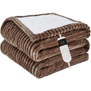 Heated Blanket Electric Throw, Soft Flannel Heating Blanket with 8 Hours Auto Off 10 Fast Heating Levels Machine Washable Sherpa Heated Blanket with Overheating Protection (Throw (50" x 60"), Camel)