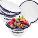 Peohud Set of 4 Enamel Bowls, 16 Oz Classic Round Cereal Bowl with Blue Rim, Vintage Enamelware for Salad, Soup, Fruit, Oatmeal