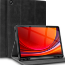 for Samsung Galaxy Tab A9 8.7 inch Case with S Pen Holder 2023 Model(SM-X110/X115/X117) Genuine Leather Cover Protective Shell.Black