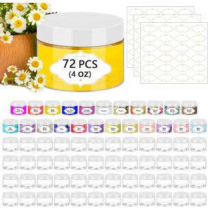 PeacePeo 72 Pcs Plastic Jars, 4 OZ Plastic Jars with White Lids Round Clear Storage Containers Jar Leak Proof Slime Containers with Lids for Travel Refillable Slime Storage Jar for Beauty Product