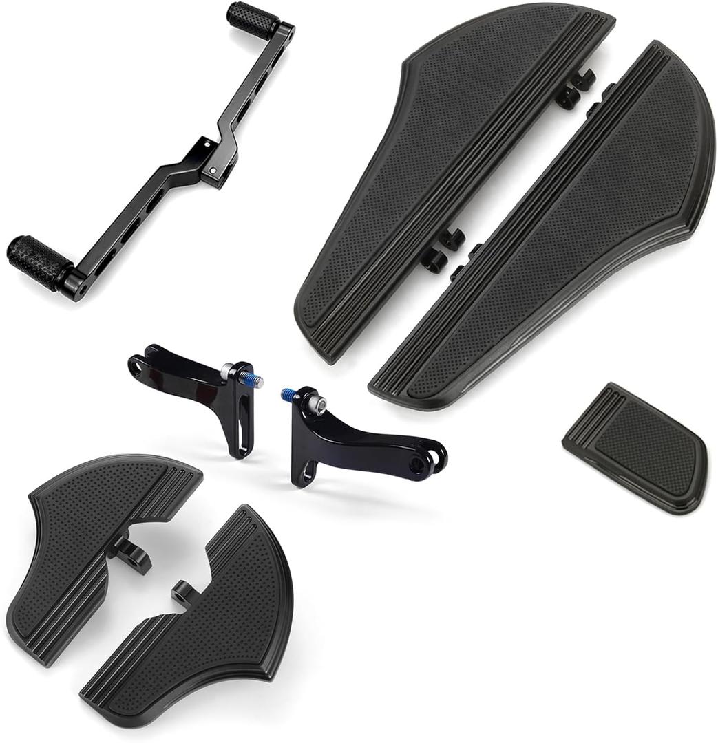 For Harley Davidson Floorboards Touring Street Road Glide Passenger Defiance Floorboards Motorcycle Footboards (All Black, Rider+Passenger+Shifter+pedal)