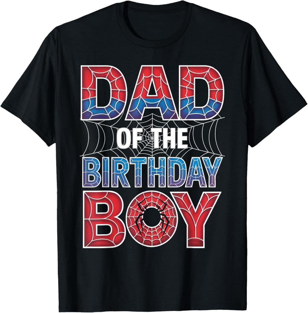 Spider Web Birthday Party Dad of The Birthday Boy T-Shirt, 2XL 
