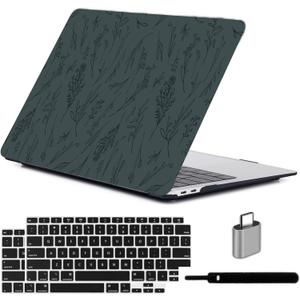 LanBaiLan Compatible for New MacBook Air 13 inch 2020 2019 2018 Release A2337 M1 A2179 A1932 Retina Display with Touch ID Laptop Plastic Hard Shell Protective Case & Keyboard Cover, Dark Green Grass
