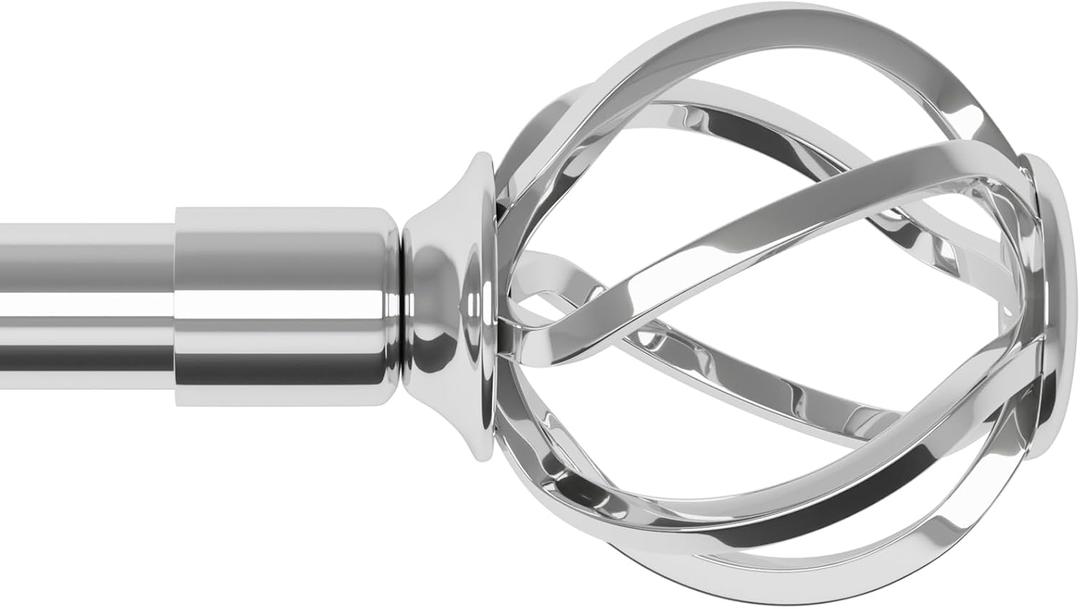 Silver Curtain Rods for Windows 32-62 inch with Twisted Cage Finials, Adjustable Curtain Rod Set with Brackets, Heavy Duty Curtain Rod for Bedroom, Living Room, Decorative 5/8" Diameter Curtain Rod