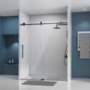 DELAVIN Frameless Shower Door, 56-60" W x 75" H Glass Shower Doors, 5/16"(8mm) Thick SGCC Certified Clear Tempered Glass with Explosion-Proof Film, Easy to Clean, Stainless Steel Guide Rail, Black