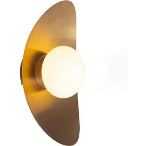 Mid Century Modern Wall Sconce, Glass Wall Light Fixtures Vintage Crescent Shape Gold Brushed Finish LED Wall Mount Light for Living Room, Bedroom, Hallway, 1-Light