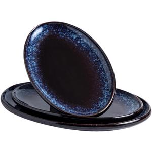 Ceramic Large Serving Platters- Set of 3 Oval Platters for Entertaining. Modern Kitchen Dishes for Dinner, Fruit, Salad, Turkey.Oven, Dishwasher Safe, 15.75"/13.75"/12",Speckled Bluish Purple