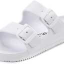 VICT POPU Womens Sandals Adjustable Double Buckle Strap Waterproof EVA Flat Slides (9, White)
