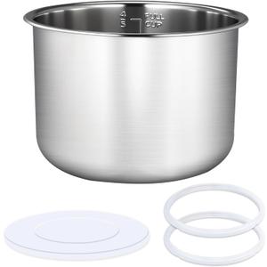 Stainless Steel Inner Pot 6 Qt, Compatible with Instant Pot 6 Quart Inner Pot Polished Surface 0 Coating, Non-Toxic, Includes 2 Sealing Rings 1 Sealing Caps