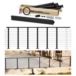 Muzata 20-24ft Modular Black Cable Railing Kit with Handrail 36 Inch RW01
