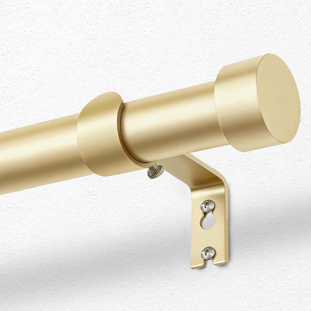 KAMANINA Gold Curtain Rod 32 to 58 Inch (2.6-4.8 Feet), 1 Inch Adjustable Heavy Duty Curtain Rods, Modern Decorative Drapery Rods with End Cap (32"-58")