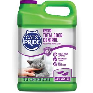 Cat's Pride Max Power: Total Odor Control - Up to 10 Days of Powerful Odor Control - Strong Clumping - 99% Dust Free - Multi-Cat Litter, Scented, 15 Pounds