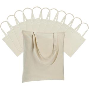 Carbrea 12 Pack Canvas Tote Bag - Lightweight Thin Tote Bags Bulk Blank Shopping Reusable Grocery Bags for DIY Gift Sublimation Activity - Beige