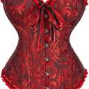 SZIVYSHI Corset Tops for Women, Bustier Shapewear Lingerie, Lace Waist Push Up Bodysuit (Small, Black & Red)