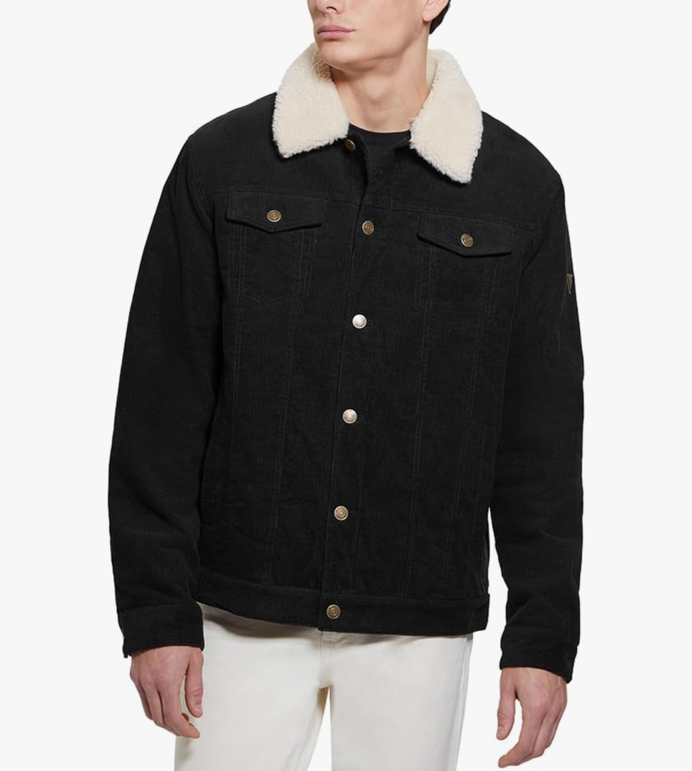 GUESS Mens Dylan Shank Buttons Trucker Jacket L Black