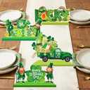 2 x St. Patrick's Day Table Decoration Shamrock Sign Centerpieces Leprechaun Decoration for Saint Patty's Table Decor Irish Green Gnome Truck Wood Sign for Tabletop Home