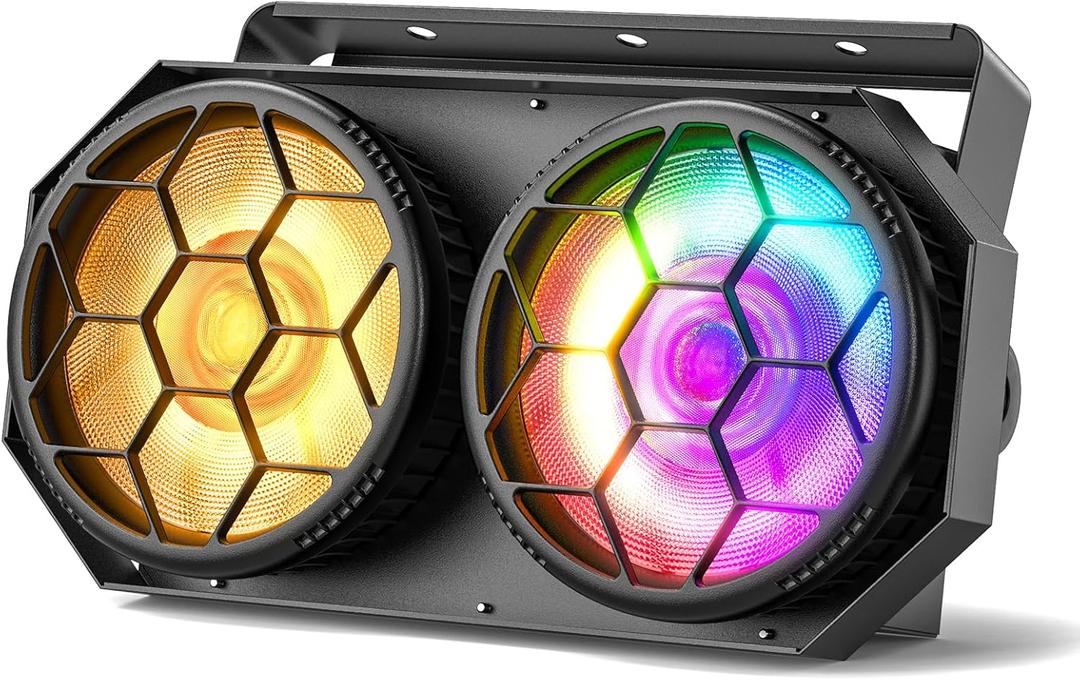 Stage Lights Spotlight, 2x100W Warm/Cool White COB Par Light & 48x0.2W RGB LED Blinder Lights, DMX/Master-Slave/Auto/Sound Activated Retro Uplights for Events Party Wedding Concert Dance - 1Pack (1PC)