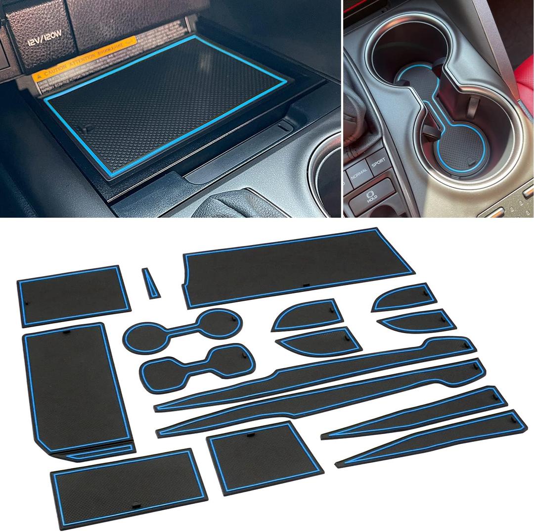 for Toyota Camry Accessories 2018-2024, Custom Cup Holder Insert, Center Console Liner Organizer Door Pocket Mats Pad (Blue Trim) - 16 Pcs Set