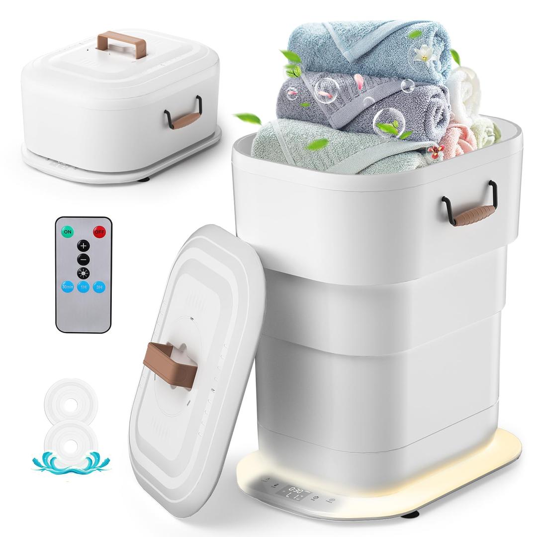 MFTEK 27L Towel Warmer for Bathroom, Foldable Heated Towel Warmers Bucket, Spa-Like Towel Heater with Timer, Auto Shut Off, Ambient Light, Fits Large Towels, Blankets, Bathrobes, Great Gift Idea